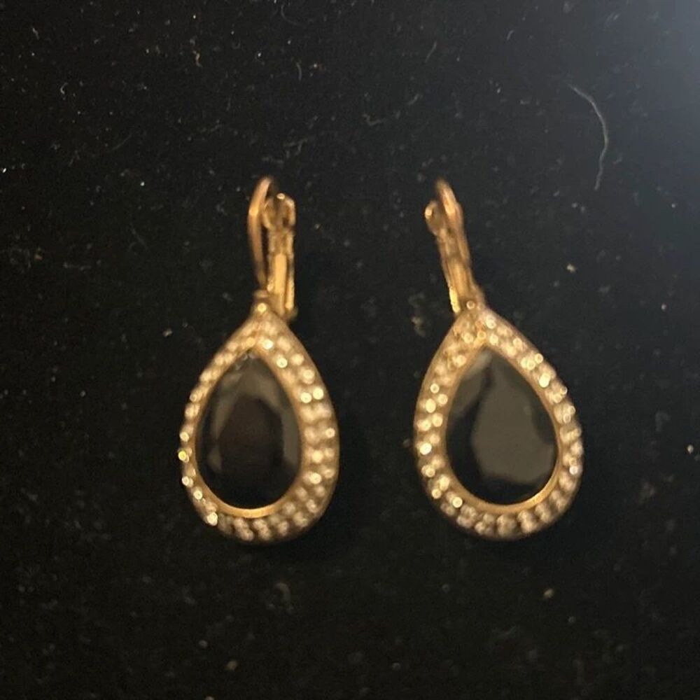 Black Teardrop Rhinestone Dangle Earrings